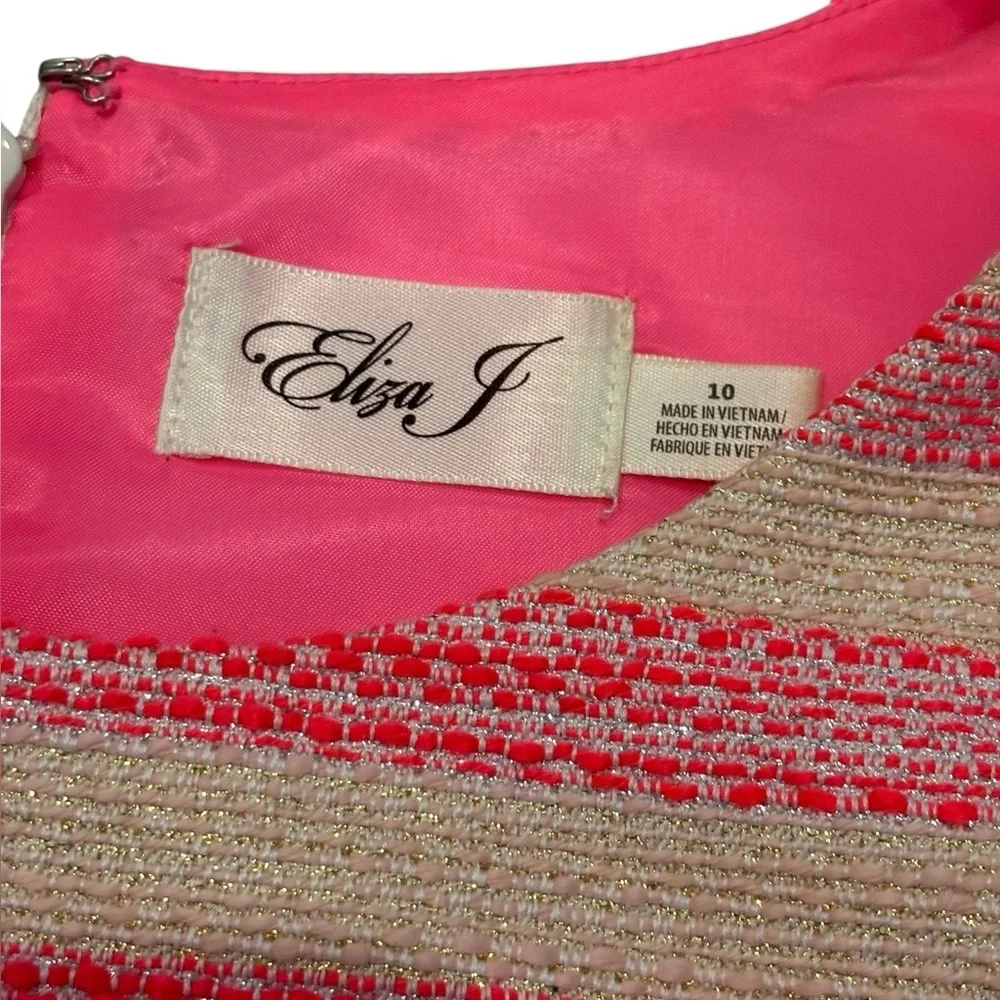 Eliza J Women's Dress‎ Pink/Cream Tweed Striped Metallic Size 10 - Picture 7 of 9